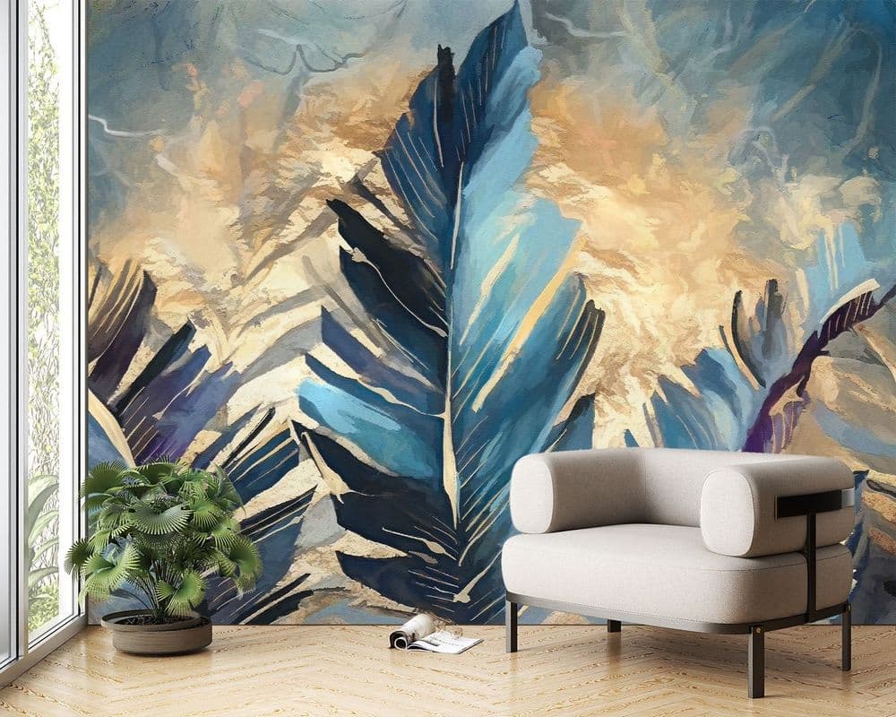 Blue & Gold Tropical Art view 1