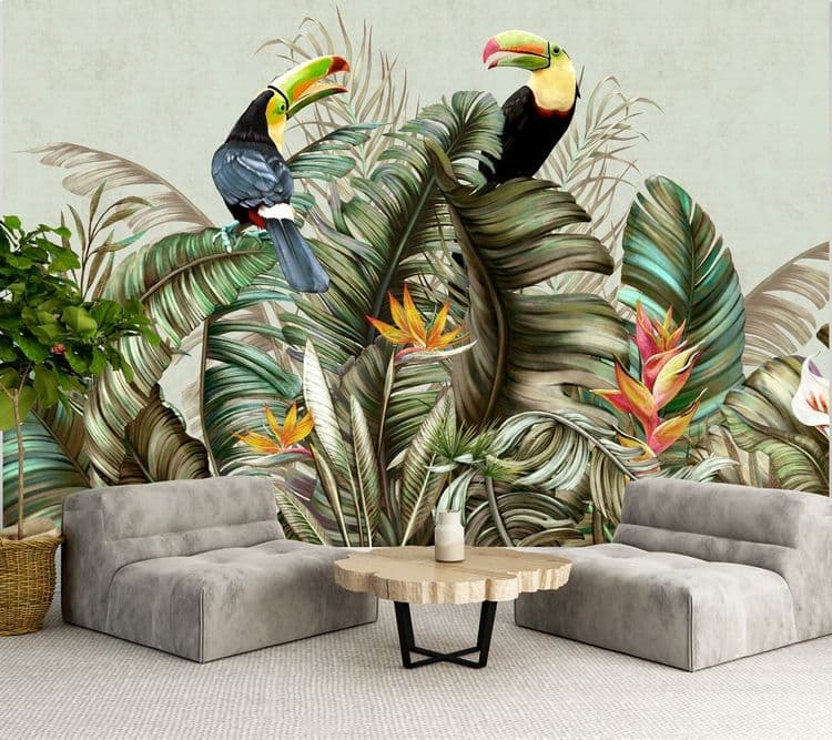 Tropical Birds & Palm Leaves