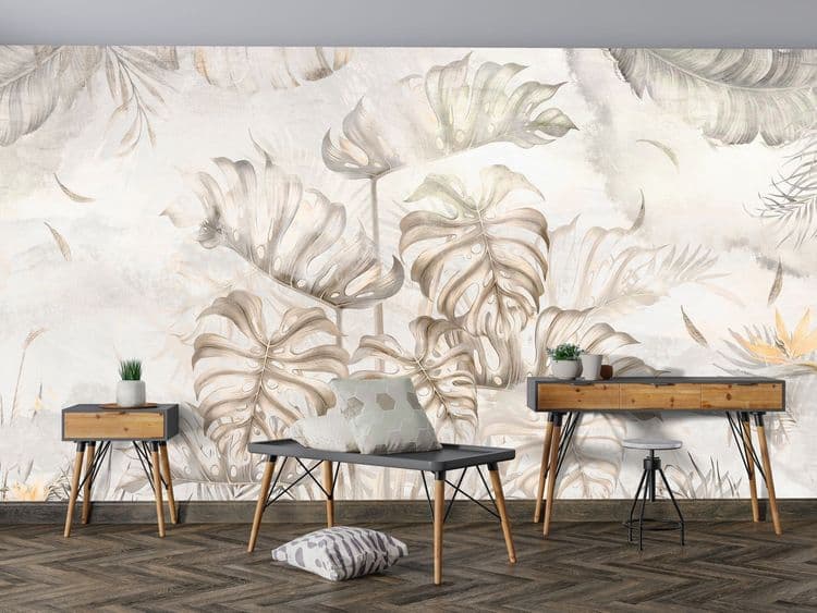 Beige Tropical Leaves
