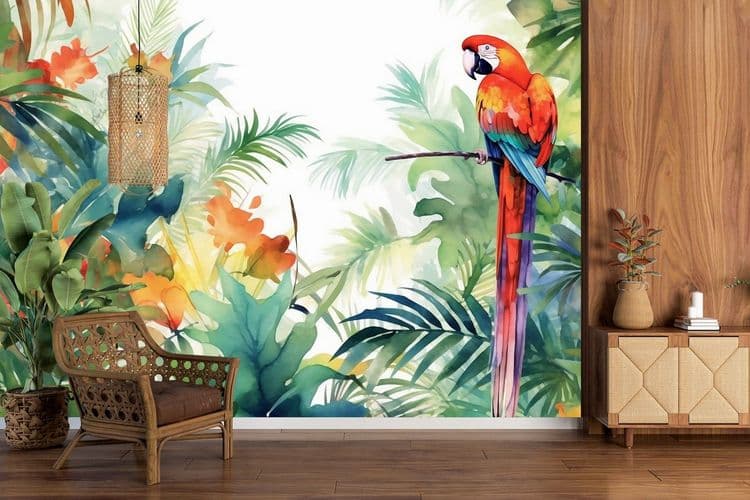 Tropical Parrot & Flowers