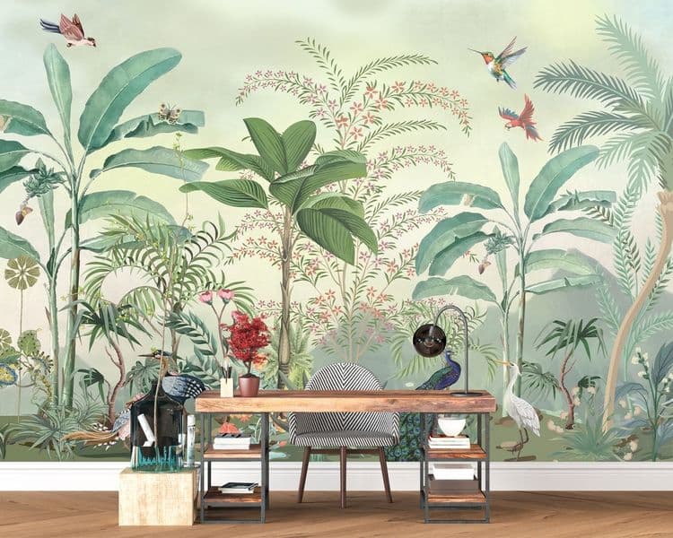 Tropical Trees & Birds Watercolor