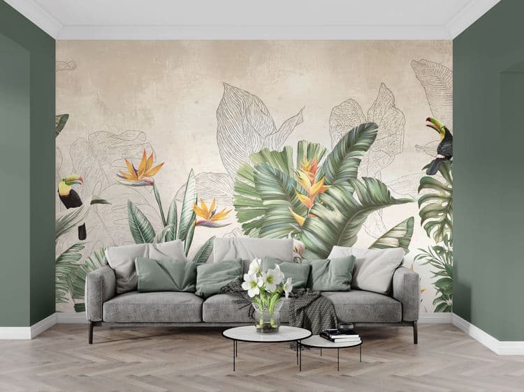 Tropical Leaves, Flowers & Bird