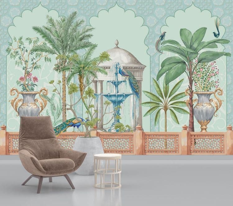Oriental Palm & Peacock Pattern