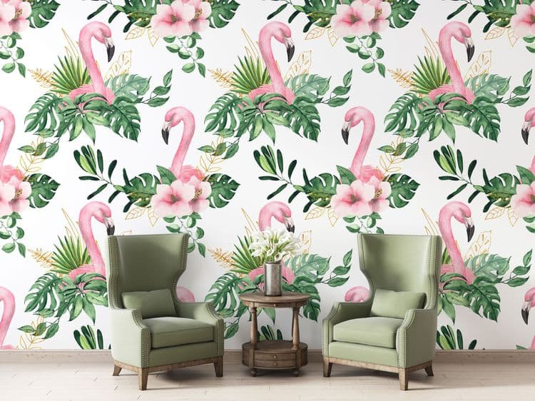Watercolor Flamingo Garden