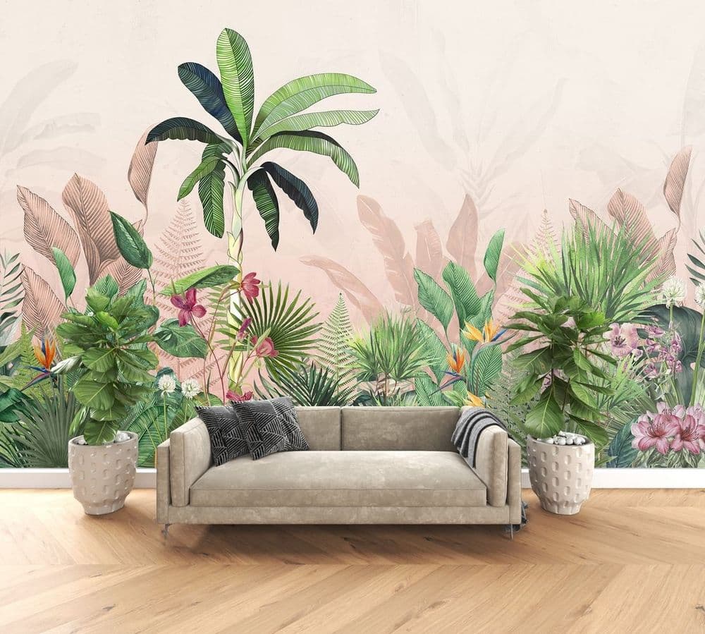 Tropical Palm & Floral Wallpaper view 1