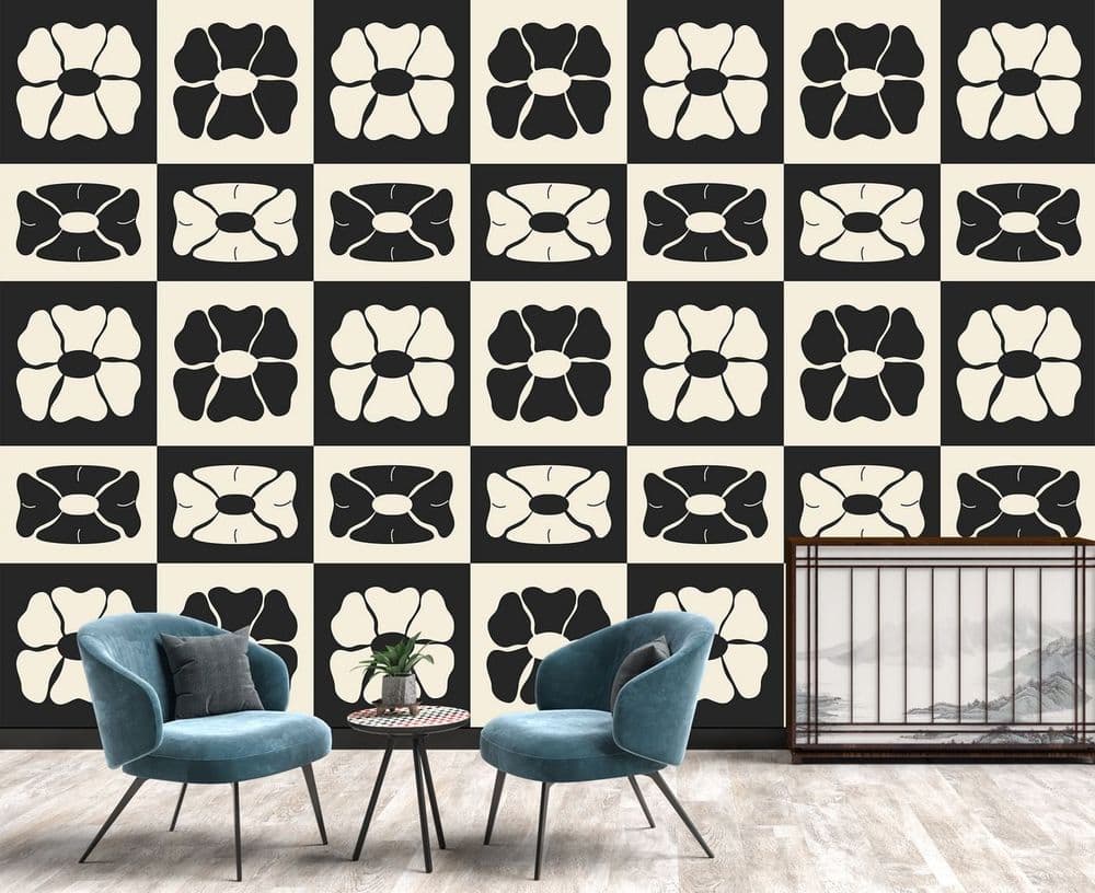 Black & Cream Floral Pattern view 1