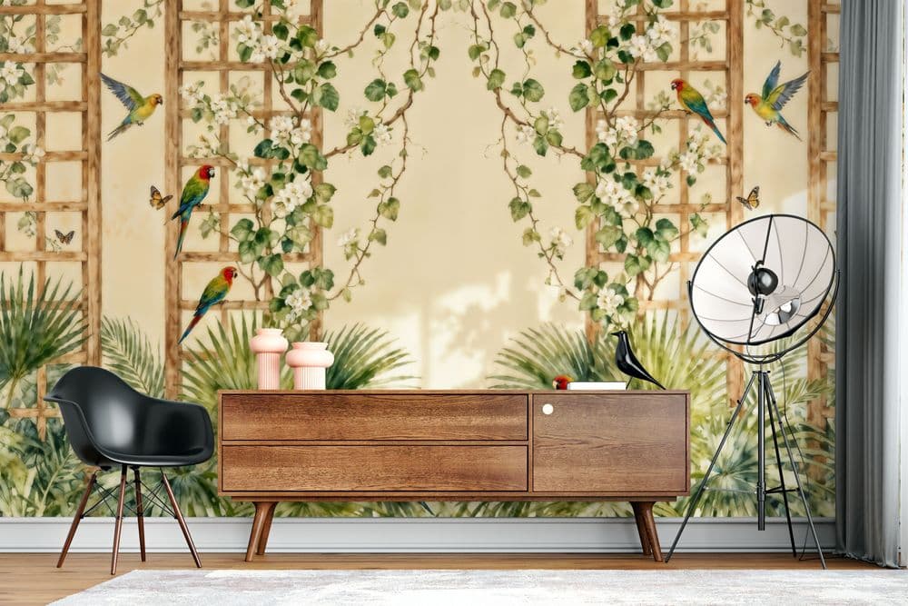 Vintage Aviary Garden Mural view 1