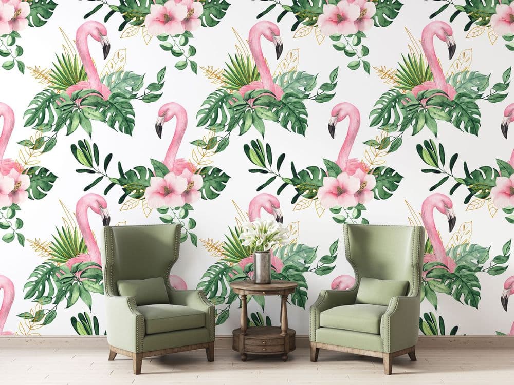 Watercolor Flamingo Garden view 1